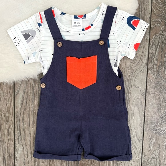 Other - Baby Boy Shark Overall Set